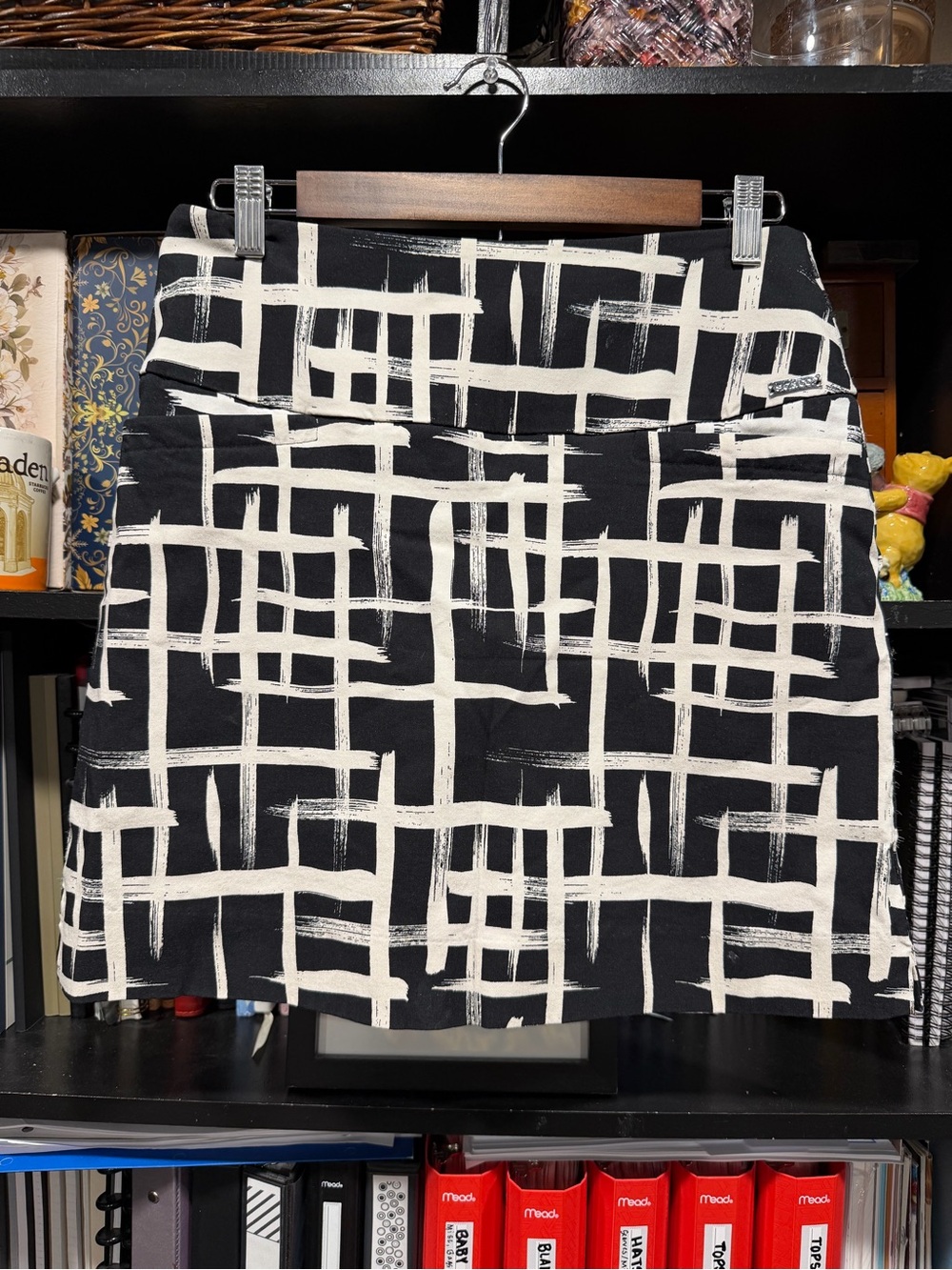 Black & Cream Abstract Grid Mini Skirt